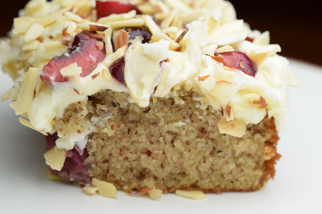 Cherry Almond Cake with Cream Cheese Frosting