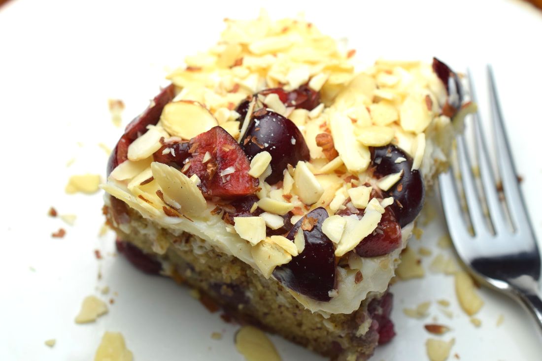 Cherry Almond Cake with Cream Cheese Frosting